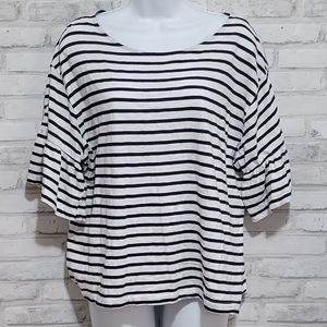 Zara Basic Striped Black White Ruffle Sleeve Top